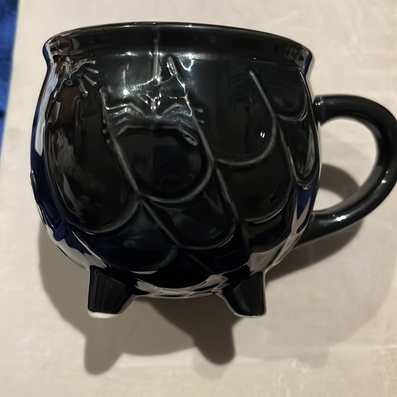 Halloween Black Cauldron Mug with Spiders and Spiderwebs Stoneware - Picture 3 of 8